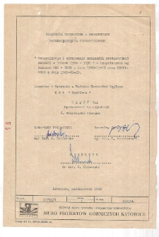 Założenia techniczno ekonomiczne przedsięwzięcia inwestycyjnego: Modernizacja i utrzymanie zdolności produkcyjnej kopalni Dymitrow w latach 1986-90.Uzupełnienie wg zaleceń SGS=BRGW z dn.1985-12-17 oraz ZEOPI-MGiE z dn. 1986-02-25 cz VII Opracowanie do uzgodnień 6 Gospodarka cieplna